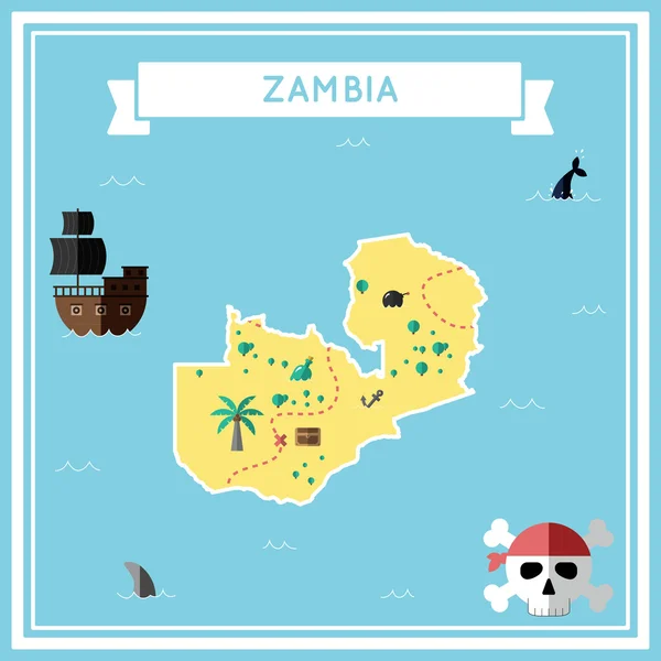 Mapa plano del tesoro de Zambia . — Archivo Imágenes Vectoriales