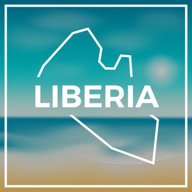 Liberia map rough outline against the backdrop of beach and tropical sea with bright sun. clipart