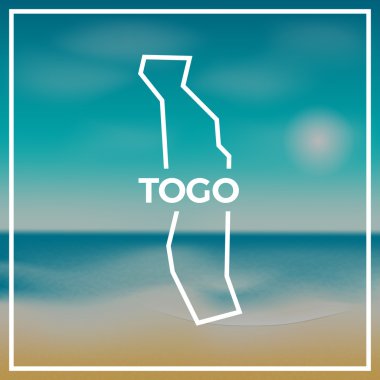 Parlak güneş ile tropikal deniz ve plaj zemin karşı Togo Haritası kaba taslak.