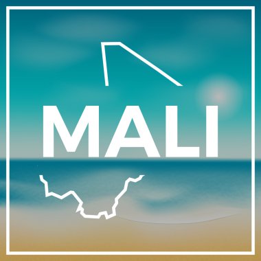 Mali Haritası kaba taslak parlak güneş ile tropikal deniz ve plaj zemin karşı.