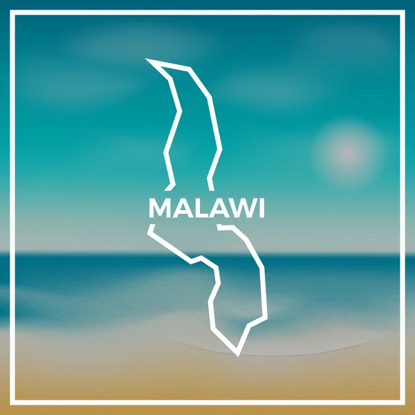Malawi map rough outline against the backdrop of beach and tropical sea with bright sun. — Stock Vector