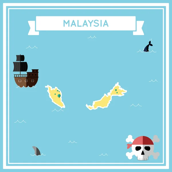 Mapa plano del tesoro de Malasia . — Vector de stock