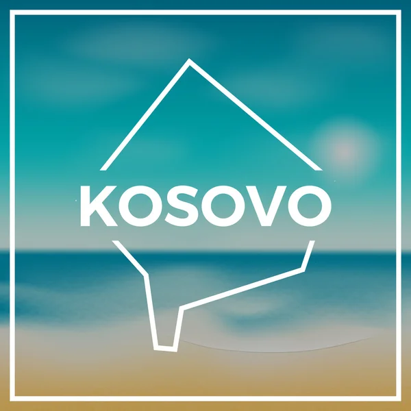 Kosovo map rough outline against the backdrop of beach and tropical sea with bright sun. — Stockový vektor