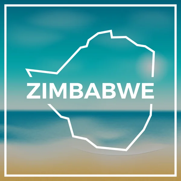 Zimbabwe map rough outline against the backdrop of beach and tropical sea with bright sun. — Stock Vector