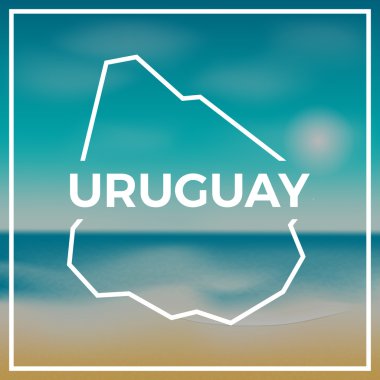Uruguay Haritası kaba taslak parlak güneş ile tropikal deniz ve plaj zemin karşı.