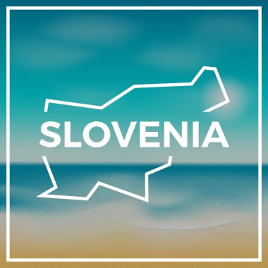Slovenya harita kaba taslak parlak güneş ile tropikal deniz ve plaj zemin karşı.
