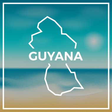 Guyana Haritası kaba taslak parlak güneş ile tropikal deniz ve plaj zemin karşı.