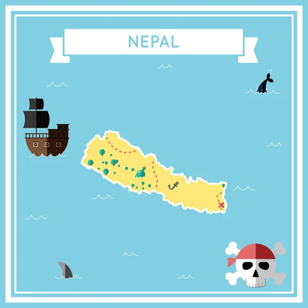 네팔의 플랫 보물 지도. — 스톡 벡터