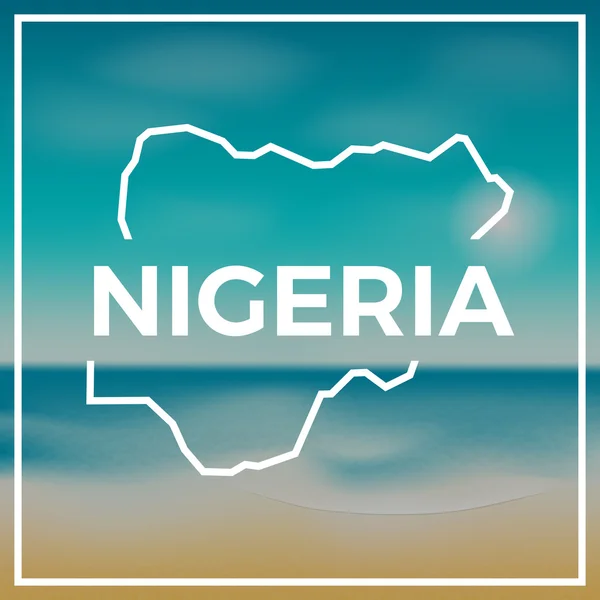 Nigeria map rough outline against the backdrop of beach and tropical sea with bright sun. — Stock vektor