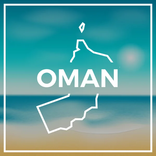 Omán mapa contorno áspero contra el telón de fondo de la playa y el mar tropical con sol brillante . — Archivo Imágenes Vectoriales