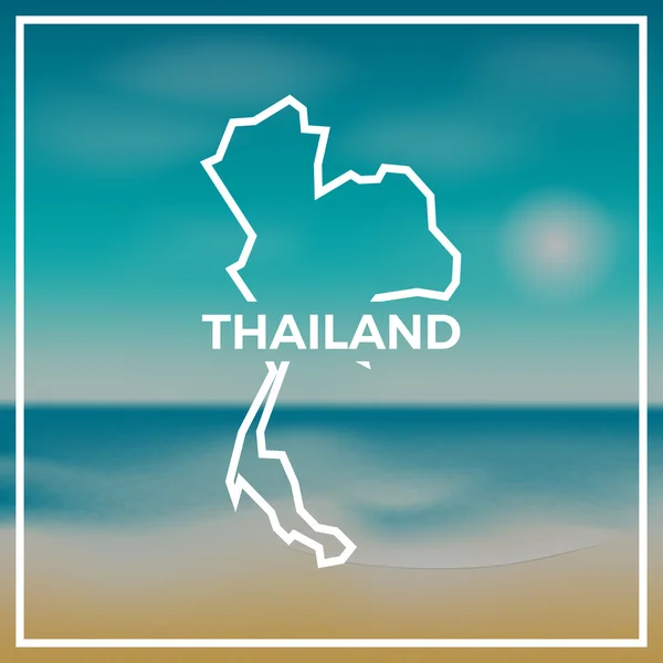 Tailandia mapa contorno áspero contra el telón de fondo de la playa y el mar tropical con sol brillante . — Archivo Imágenes Vectoriales