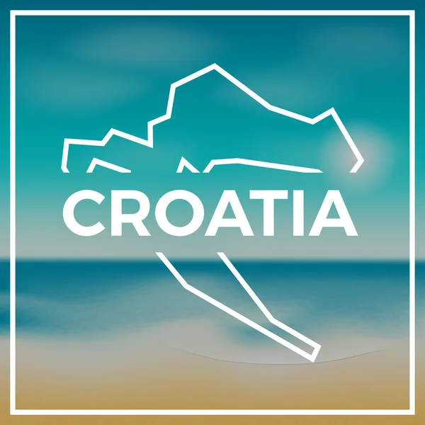 Croácia mapa contorno áspero contra o pano de fundo da praia e do mar tropical com sol brilhante . —  Vetores de Stock