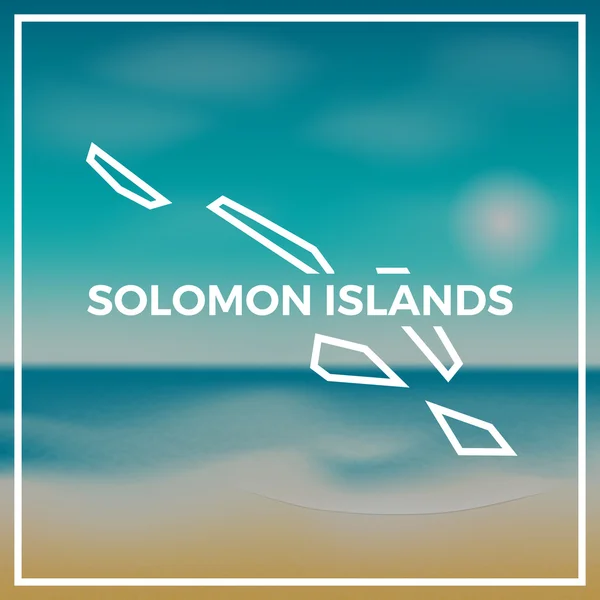 Mapa de las Islas Salomón contorno áspero contra el telón de fondo de la playa y el mar tropical con sol brillante . — Vector de stock