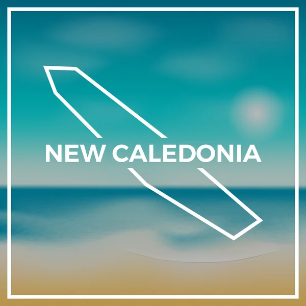 New Caledonia map rough outline against the backdrop of beach and tropical sea with bright sun. — Stock vektor