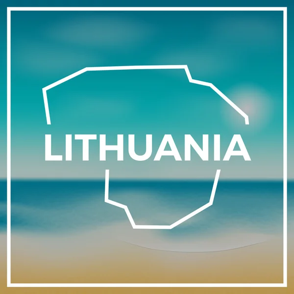 Литва карту чорновий начерк тлі пляжі і тропічної море з Яскраве сонце. — стоковий вектор