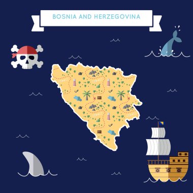 Bosna-Hersek'in düz hazine haritası.