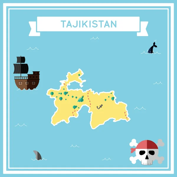 타지 키스탄의 플랫 보물 지도. — 스톡 벡터
