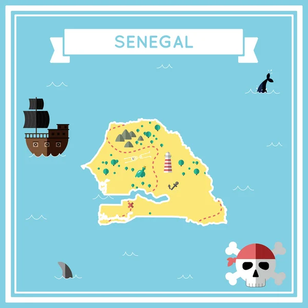 Mapa plano del tesoro de Senegal . — Archivo Imágenes Vectoriales