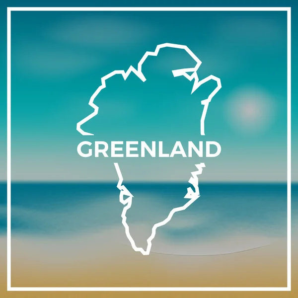 Groenland carte contour rugueux dans le contexte de la plage et de la mer tropicale avec un soleil éclatant . — Image vectorielle