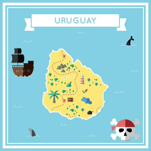Mapa plano del tesoro de Uruguay . — Archivo Imágenes Vectoriales