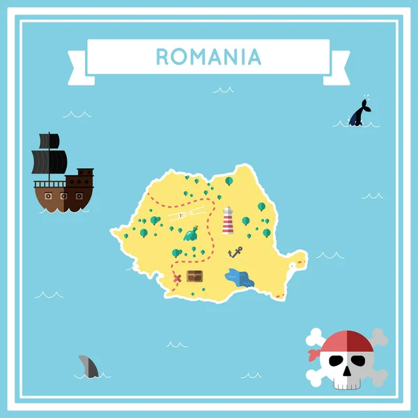 루마니아의 플랫 보물 지도. — 스톡 벡터
