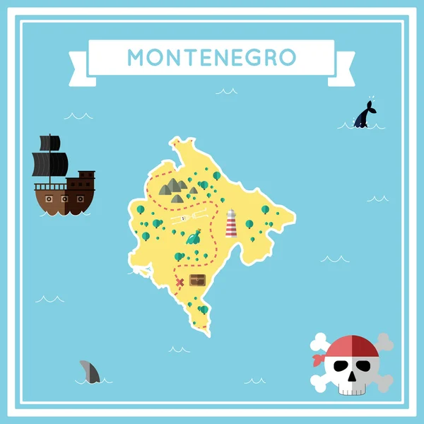 モンテネグロの平らな宝の地図. — ストックベクタ