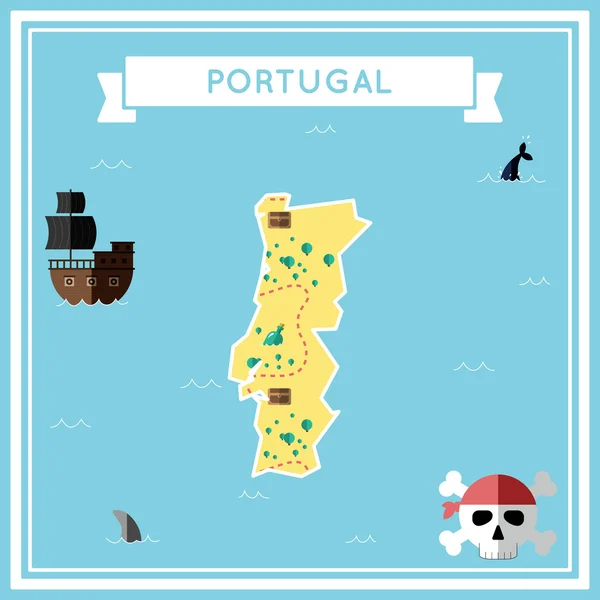 Piatto mappa del tesoro del Portogallo . — Vettoriale Stock