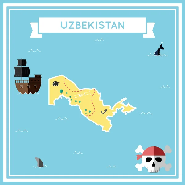 우즈베키스탄의 플랫 보물 지도. — 스톡 벡터