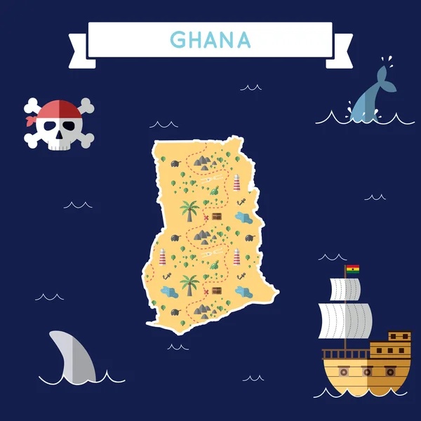 Mapa plano del tesoro de Ghana . — Archivo Imágenes Vectoriales