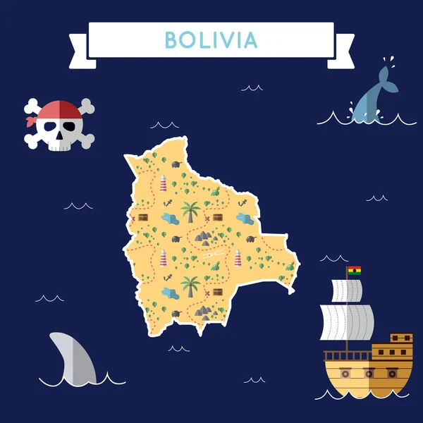 볼리비아의 플랫 보물지도. — 스톡 벡터