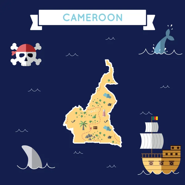 Kamerun düz hazine haritası. — Stok Vektör