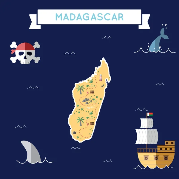 マダガスカルのフラットの宝の地図. — ストックベクタ