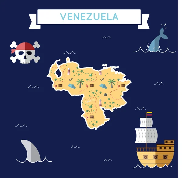 Mapa del tesoro plano de Venezuela, República Bolivariana de . — Archivo Imágenes Vectoriales
