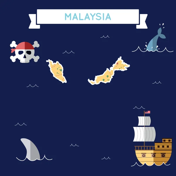 Mapa plano del tesoro de Malasia . — Vector de stock
