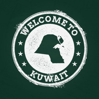 Beyaz tebeşir doku retro damga ile Kuveyt Devleti harita üzerinde yeşil bir yazı tahtası.
