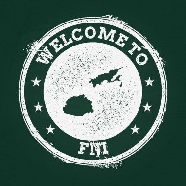 Beyaz tebeşir doku retro damga Fiji Cumhuriyeti harita üzerinde yeşil bir tahta ile.