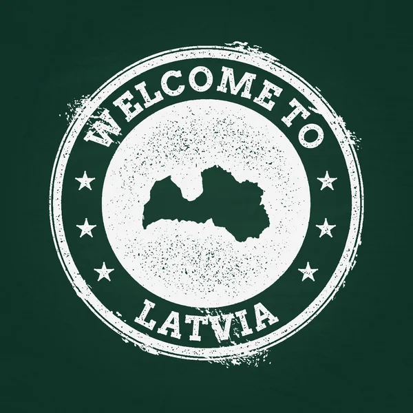 White chalk texture retro stamp with Republic of Latvia map on a green blackboard. — Stockový vektor