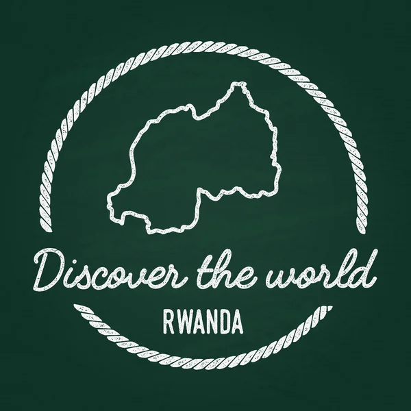 Weiße Kreidetextur Hipster-Abzeichen mit Karte der Republik Ruanda auf einer grünen Tafel. — Stockvektor