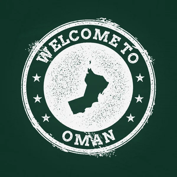 Beyaz tebeşir doku retro damga ile Umman Sultanlığı harita üzerinde yeşil bir yazı tahtası.