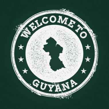 Beyaz tebeşir doku retro damga ile kooperatif Guyana Cumhuriyeti harita üzerinde yeşil bir yazı tahtası.