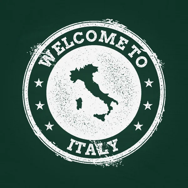 Wit krijt textuur retro stempel met Italiaanse Republiek kaart op een groene schoolbord. — Stockvector