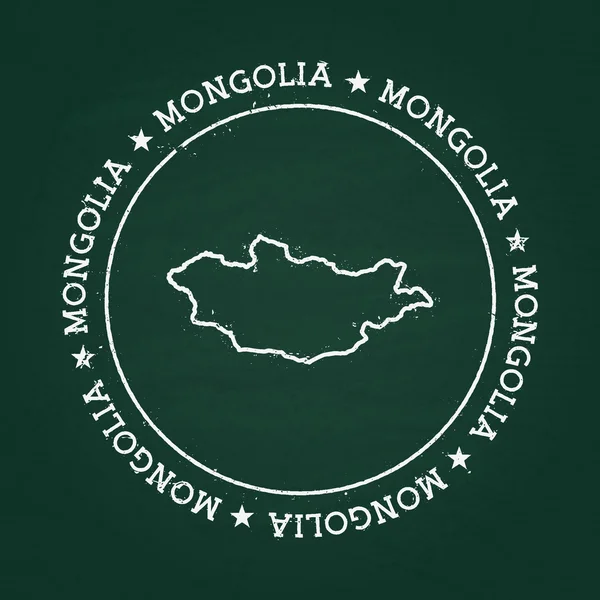 White chalk texture rubber seal with Mongolia map on a green blackboard. — Stock vektor