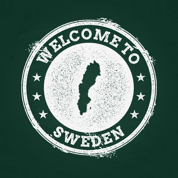 White chalk texture retro stamp with Kingdom of Sweden map on a green blackboard. — Stockový vektor