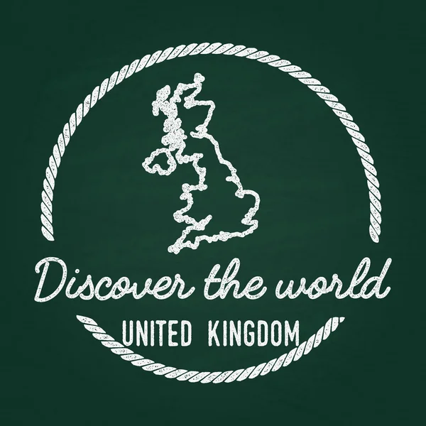 White chalk texture hipster insignia with United Kingdom of Great Britain and Northern Ireland map on a green blackboard. — Stock Vector