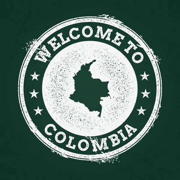White chalk texture retro stamp with Republic of Colombia map on a green blackboard. — Stock vektor