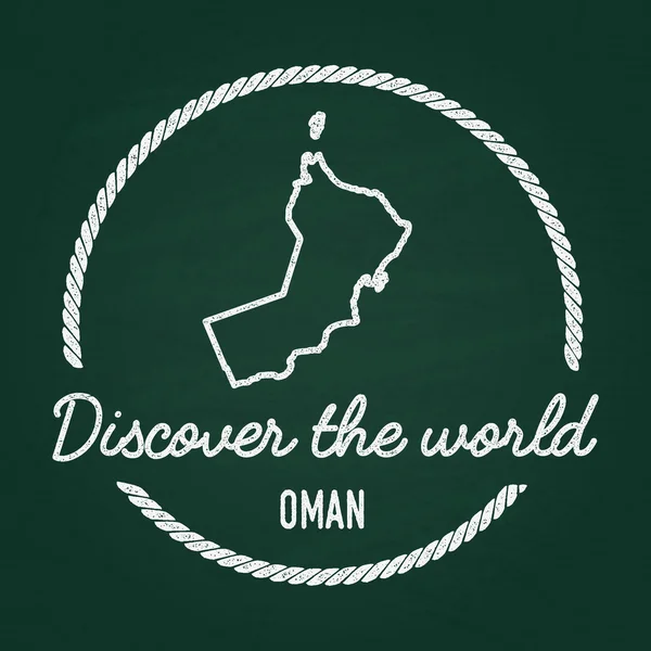 Insignia hipster de textura de tiza blanca con Sultanato de Omán mapa en una pizarra verde . — Archivo Imágenes Vectoriales
