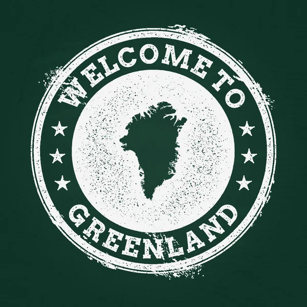 White chalk texture retro stamp with Greenland map on a green blackboard. — Stockový vektor