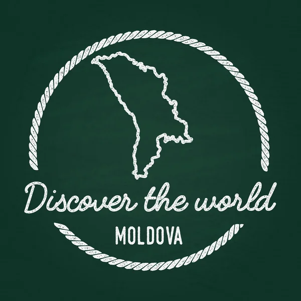 White chalk texture hipster insignia with Republic of Moldova map on a green blackboard. — Stock Vector