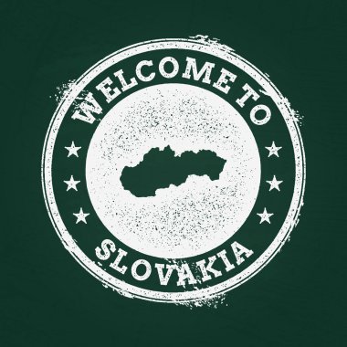 Beyaz tebeşir doku retro damga ile Slovak Cumhuriyeti harita üzerinde yeşil bir yazı tahtası.
