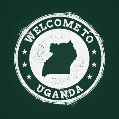 Beyaz tebeşir doku retro damga Uganda Cumhuriyeti harita üzerinde yeşil bir tahta ile.